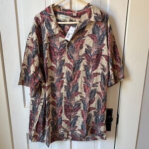 Roundtree & Yorke Beige and Red Leaf Print Men's Shirt